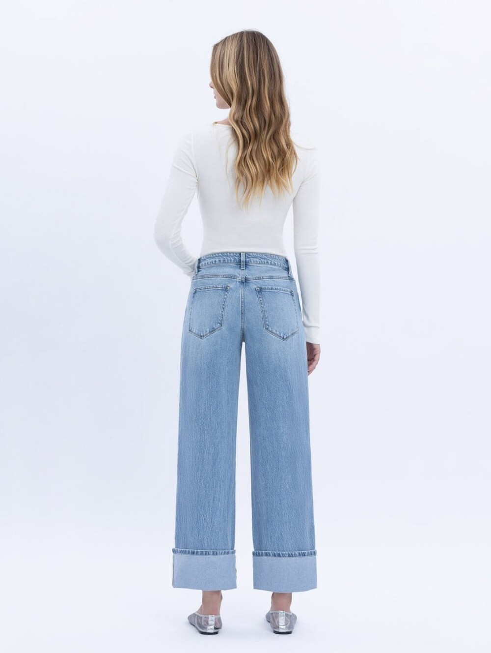 VERVET Gabby Super High-Rise Baggy Straight Cuffed Out Jeans Cropped Size 30 - Picture 3 of 7